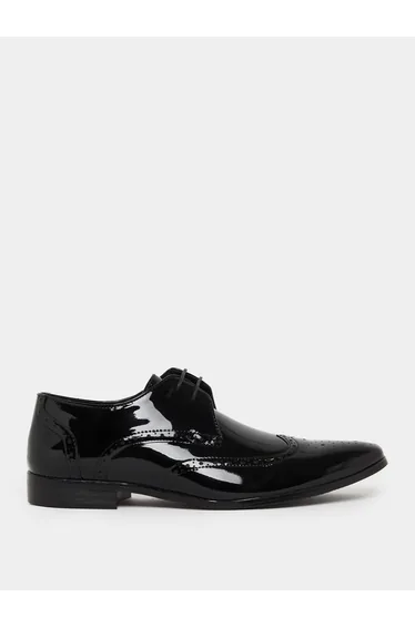 Men Black Patent Leather Wingtip Oxford Shoes