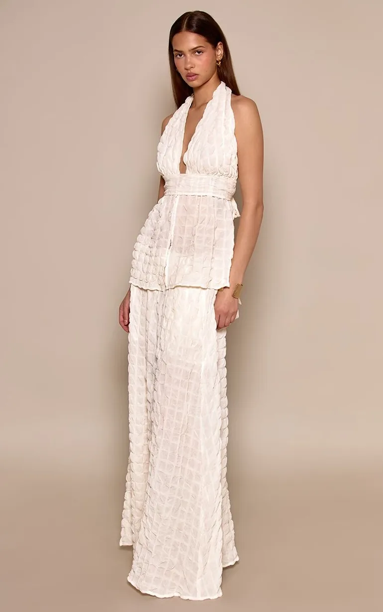 Cream Textured Bubble Maxi Skirt - 1