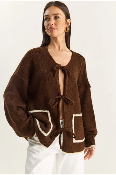 LUCCI Oversized Knit Cardigan with Tie Closure