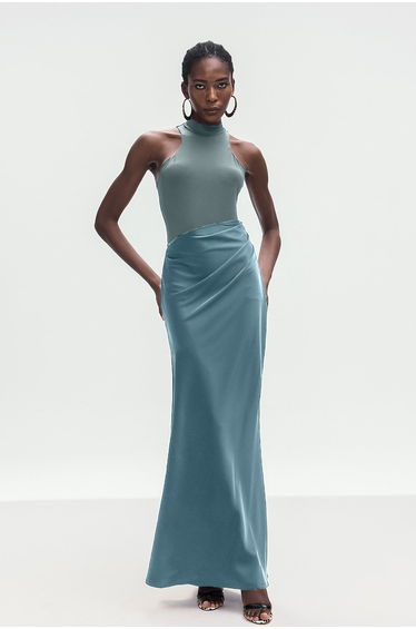 Beres Tank Top Satin Maxi Dress In Blue