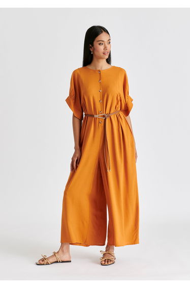 Relaxed Fit Wide Leg Jumpsuit with Belt