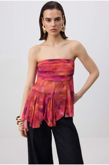 Multi-Colored Handkerchief Detailed Boho Party Bustier