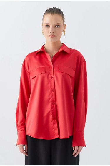 Mixray Satin Shirt with Pocket Detail