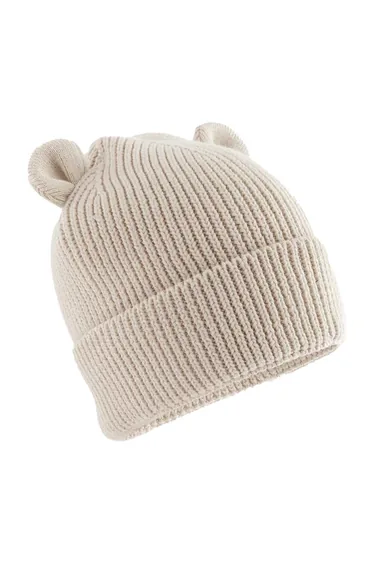 قبعة بيني أطفال بنقشة دبدوب - بيج