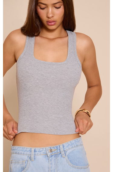 Grey Soft Rib Scoop Neck Vest Top