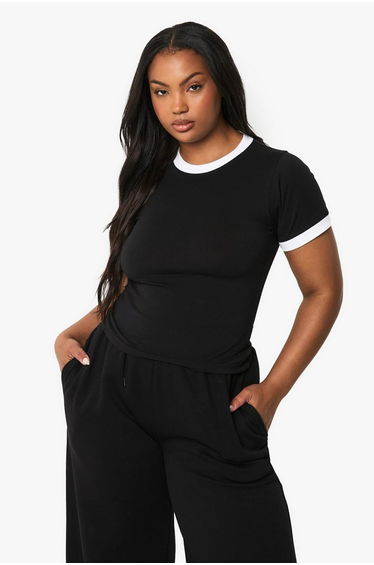 Plus Fitted Ringer Edge T-shirt - black