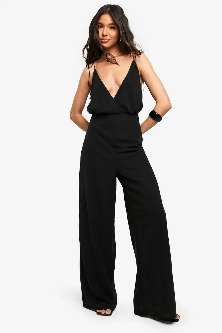 Chiffon Strappy Wide Leg Jumpsuit - black - 2