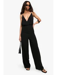 Chiffon Strappy Wide Leg Jumpsuit - black