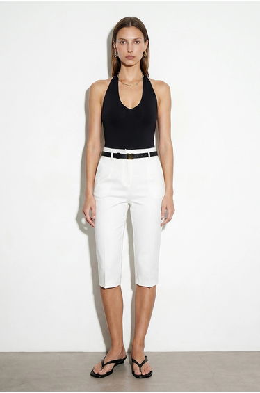 DILVIN Women’s High-waist Belted Capri Trousers