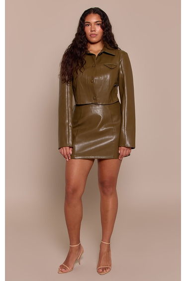 Shape Green Mid Rise Faux Leather Mini Skirt