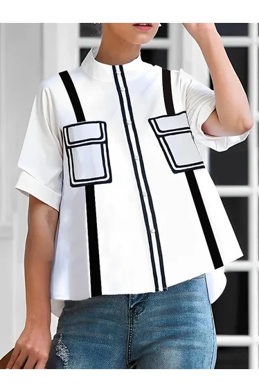 قميص نص كم بتصميم بشكل A بجيوب بأزرار