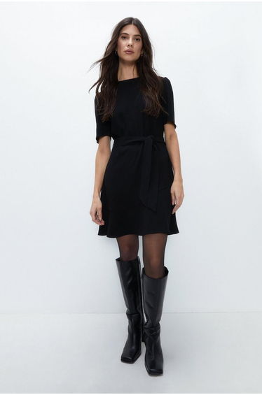 Fluted Hem Tie Waist Flippy Dress