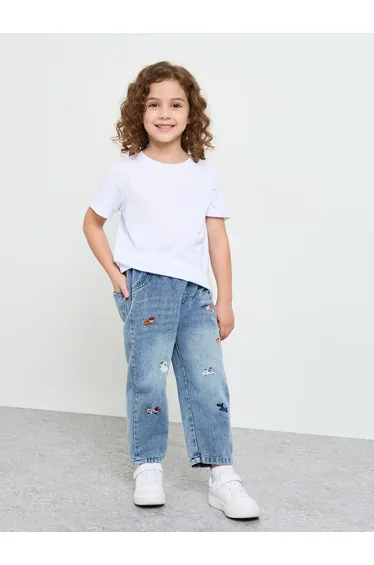 Girls Faded Jeans with Embroidery