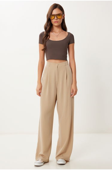 Women's Beige Flowy Ayrobin Palazzo Pants