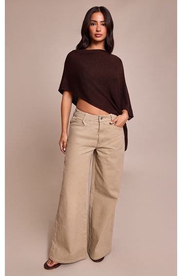 Petite Washed Stone Tinted Wide Leg Jean