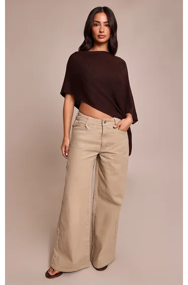 Petite Washed Stone Tinted Wide Leg Jean