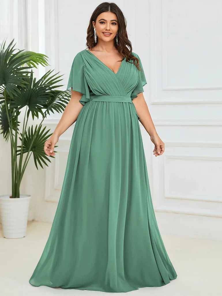 pretty LEORA|Plus Size Chiffon Tie-Waist Evening Dress - 9