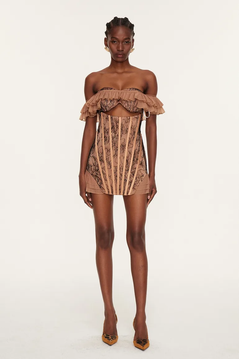 Dervila Off Shoulder Ruffle Corset Mini Dress