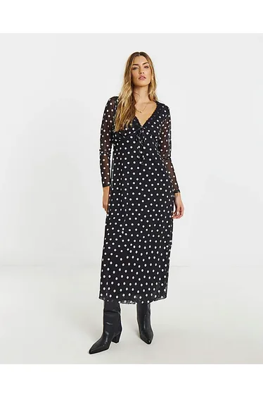 Mesh Lace Trim Midi Dress