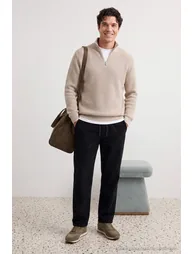Black Velvet Elastic Waist Regular Fit Men's Trousers - 3