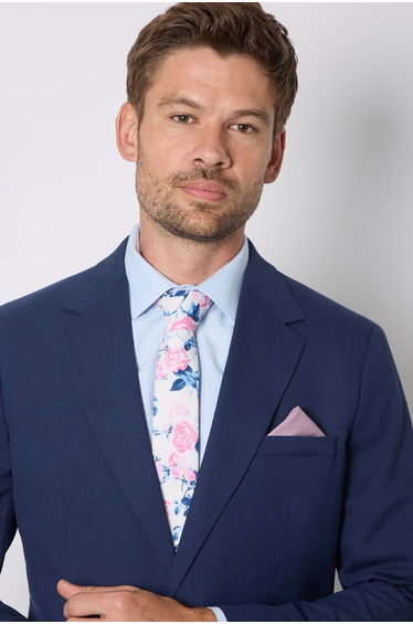 Cotton Floral Tie and Pink Pocket Square
