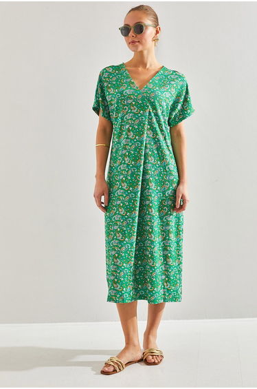 Women's V-Neck Patterned Dress