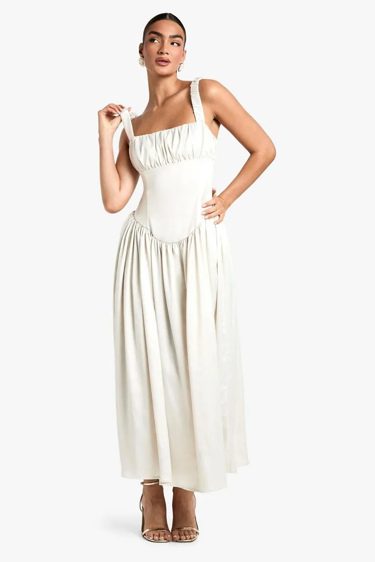Shop Satin Milkmaid Maxi Dress Online in Oman