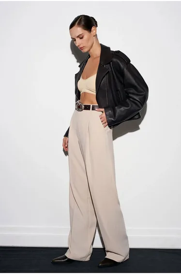DILVIN High-waist Wide-leg Crepe Trousers