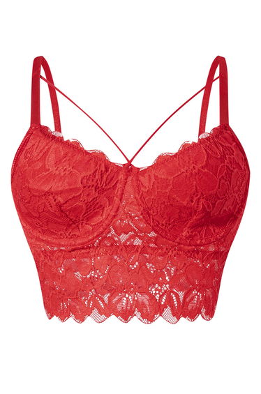 Floral Lace Crisscross Front Bra Top in True Red for Date Nights & Party Nights
