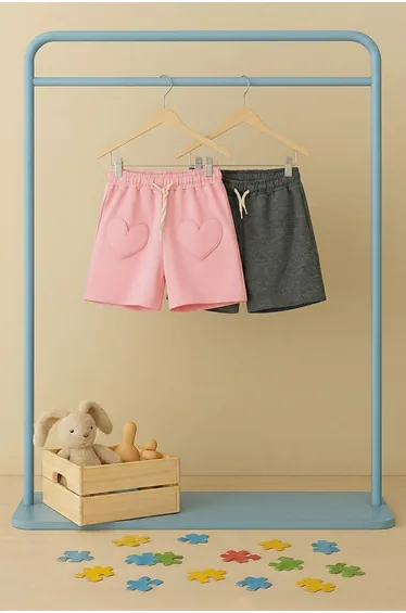 Anthracite-Pink Plain Knitted Shorts & Bermuda