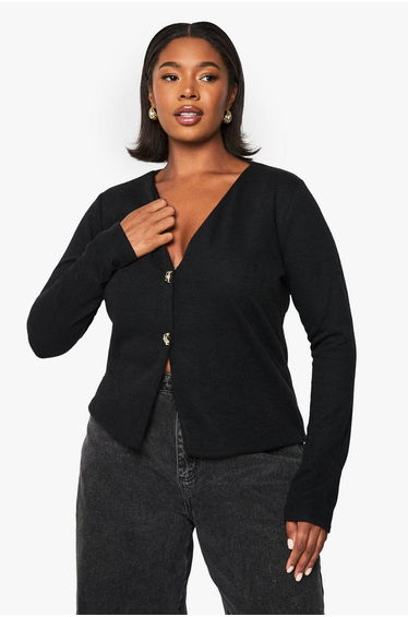 PLUS KNITTED GOLD BUTTON CARDIGAN