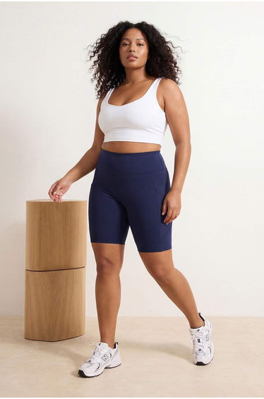Navy Blue Recovery High Waist Knitted Sports Biker/Biker/Short Plus Size Leggings