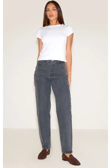 Tall Washed Grey High Waist Mom Jeans