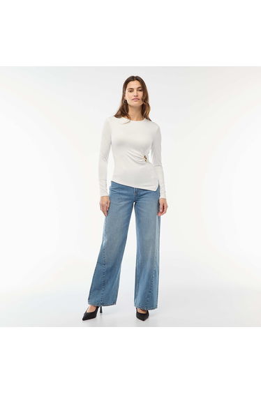 Long-Sleeve T-Shirt with Twisted-Effect Gold-Tone Detail WHITE