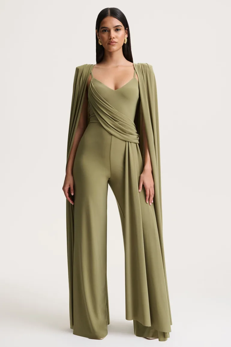 Labina | Green Plunge-Neck Jumpsuit With Cape-Sleeves