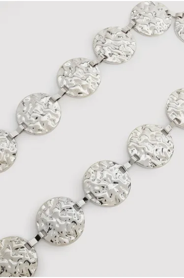 Hammered Metal Disc Belt - silver
