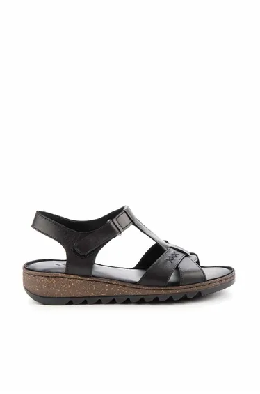 Black Genuine Leather Women's Sandals