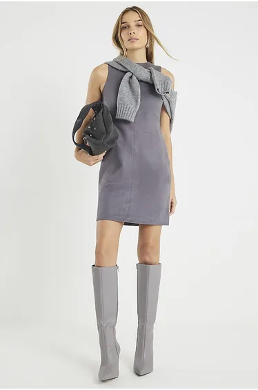 Grey Faux Suede Shift Dress