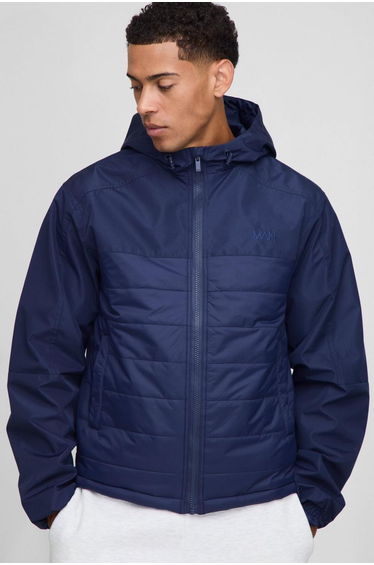 Regular Fit Lightweight Quilted Hooded Jacket - navy