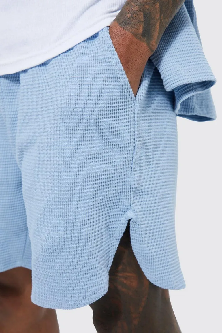 Double Knit Jersey Texture Short Sleeve Shirt And Short - pale blue - 2