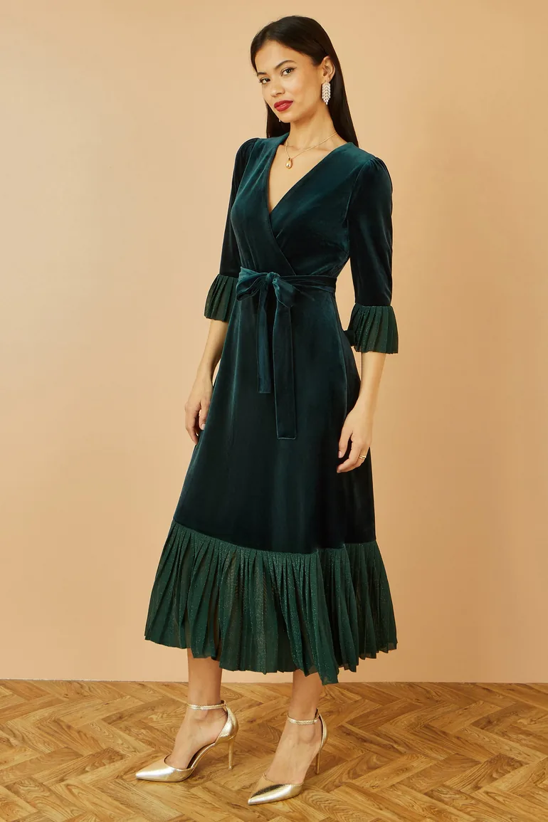 green velvet dress midi Petal and Pup Women's Laurel Outer fabric material Yumi Green Velvet Wrap Midi