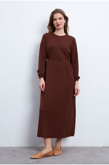 Brown Waist Detailed Zara Crep Dress