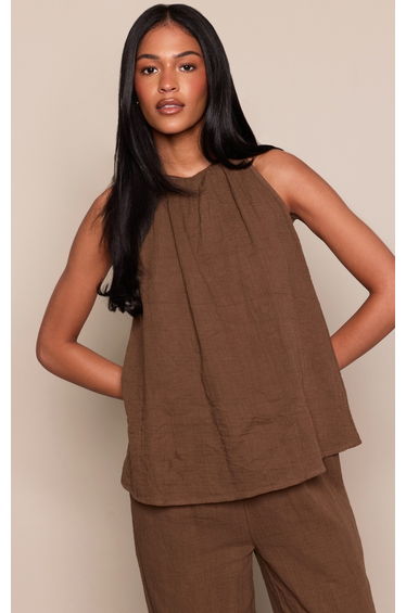 Tall Khaki Textured Linen Look Loose Top