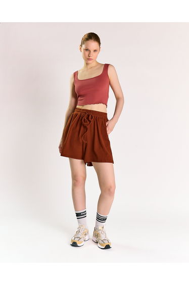 Rustic Brown High Waisted Loungewear Shorts