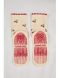 Ecru-red single heart jacquard knitted socks - 2