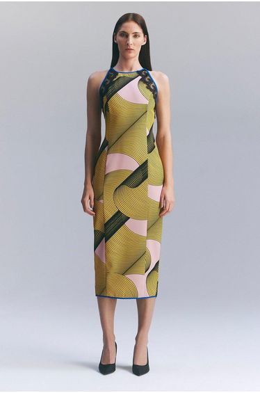 Amelia Graham Printed Cady Lace Detail Woven Midi Dress