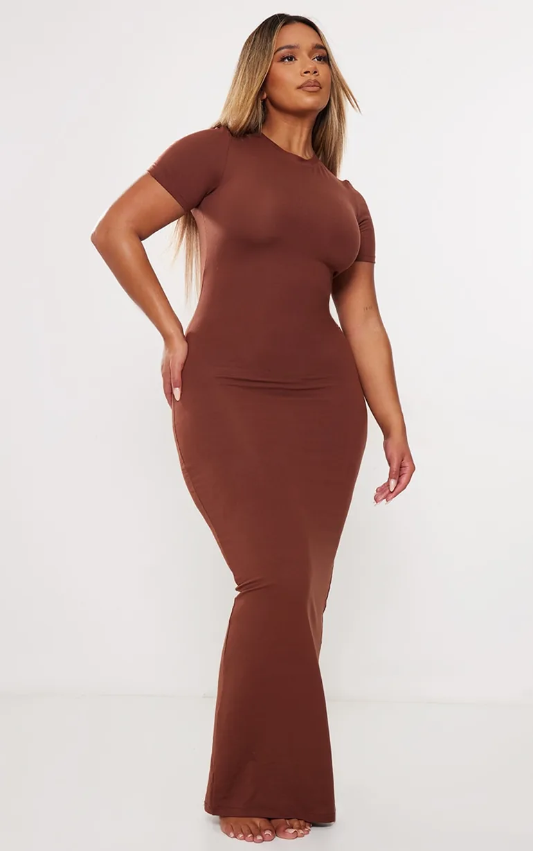 Shape Dark Brown Sculpted Maxi Dress - 2