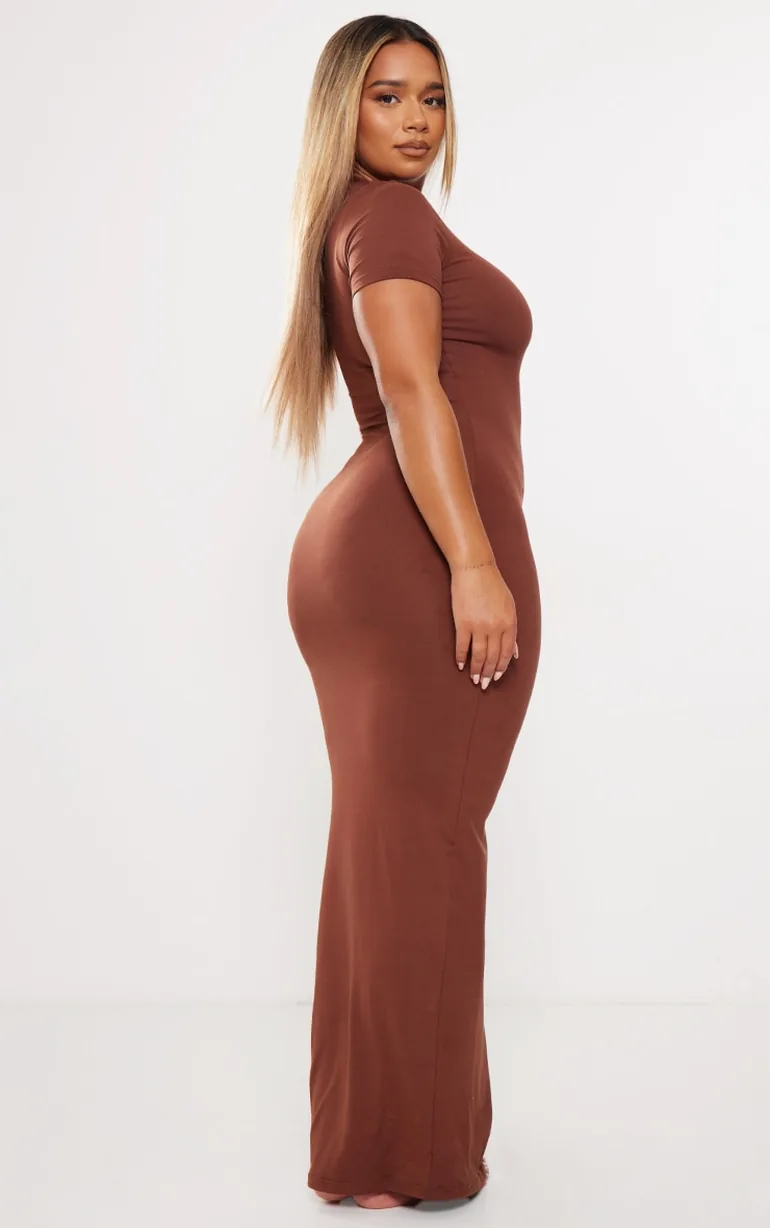 Shape Dark Brown Sculpted Maxi Dress - 1
