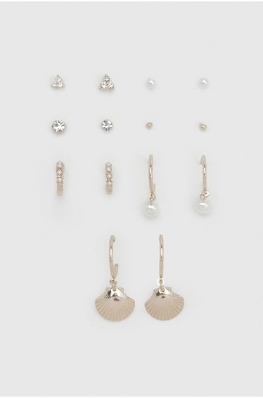 Seashell Stacking Earrings 6 Pack - gold