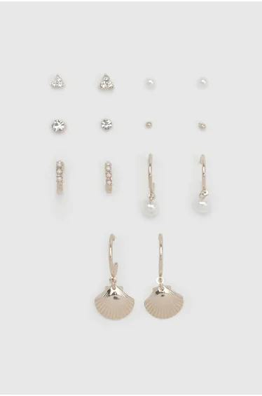 Seashell Stacking Earrings 6 Pack - gold